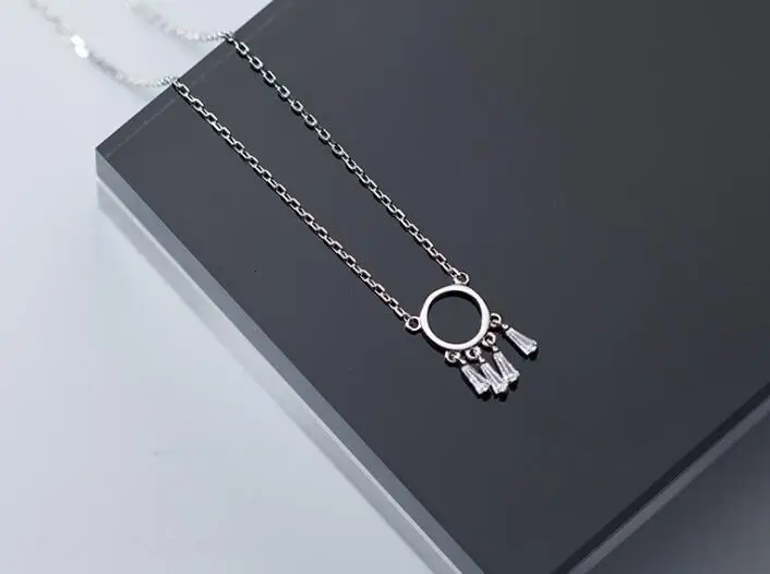 Подарок для женщин, Настоящее 925 пробы, Серебряное ювелирное изделие, круг и кисточка, Очаровательное ожерелье, подвеска GTLX1619