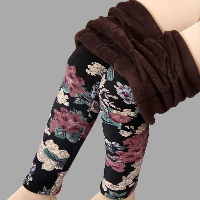 

New Arrival Plus Velvet Women Leggings Women Autumn and Winter Plus-size Printes Flower Warm Pants Black Grey Leggings