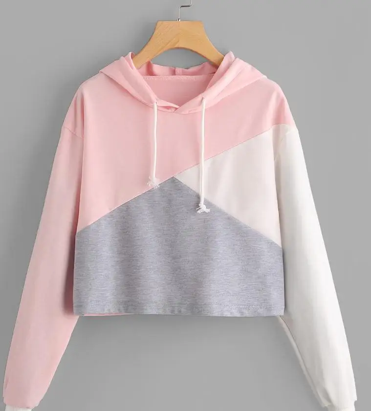 

Patchwork Hoodies Multicolor Cut And Sew Chevron Sweatshirt Round Neck Long Sleeve Pullovers Women Autumn Colorblock Sweatshirts