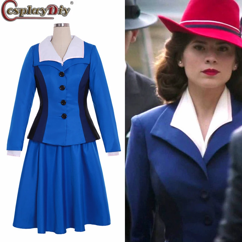 Cosplaydiy Agent Peggy Carter Cosplay Costume Blue Suit Dress Office Lady Custom Made Movie Tv Costumes Aliexpress