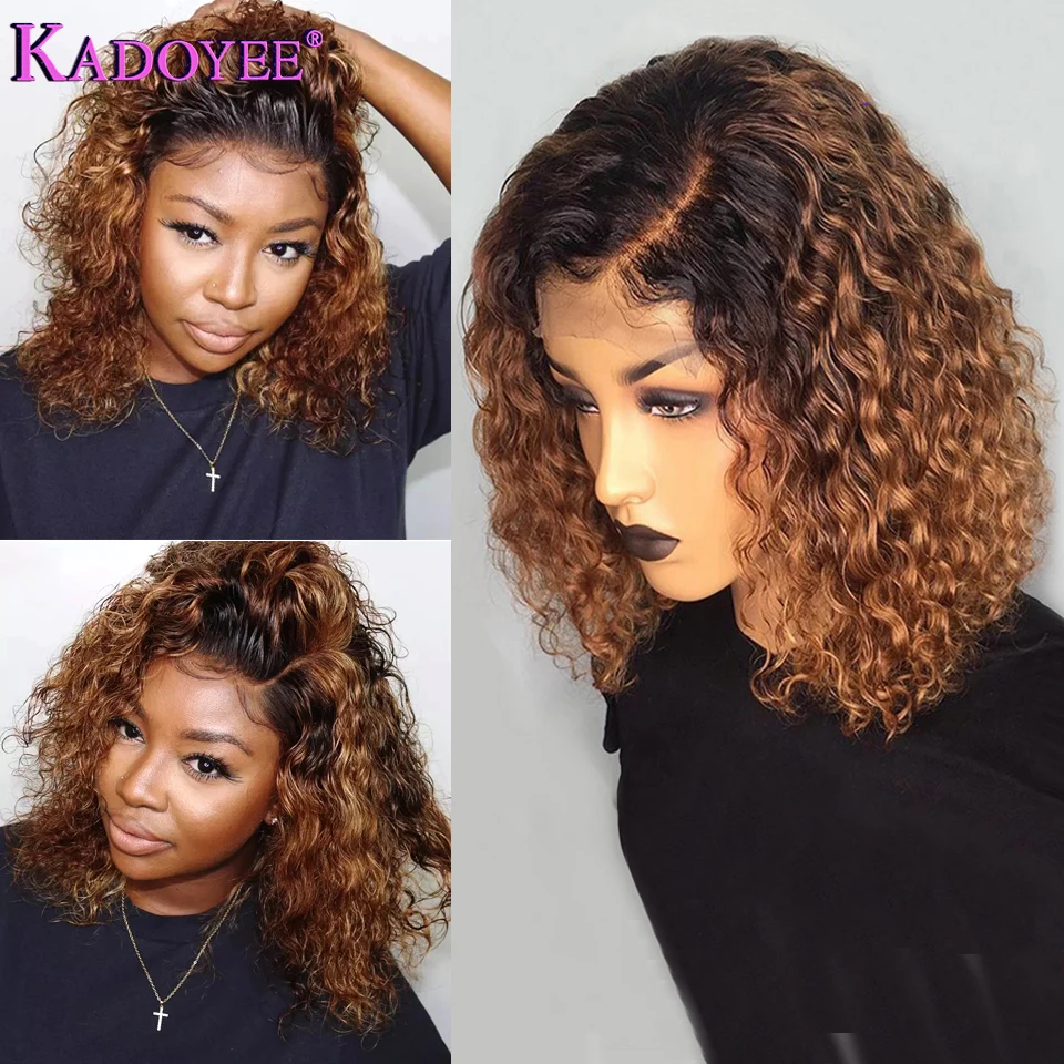 Brazilian Highlight Curly Bob Wig Super popular specialty store Store Deep Wave Human Front Lace Hai