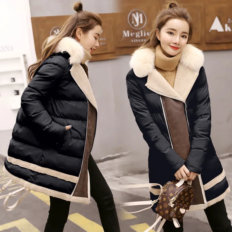 

With Genuine Fur Collar Cool Elegant Urban Fashion Sweet Solid Color Youth Popularity Slim Fit Cotton-padded Clothes/Cotton Coat