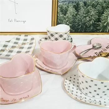 

Ceramic Heart-shaped Coffee Cup And Saucer Set Coffee Mug Afternoon Tea Set Ceramic Cup Kitchen Accessories Milk Cup Container