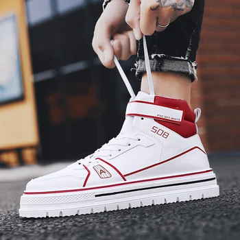 

2019 Young Boy Casual Shoes High Top Pu Leather Men Shoes Thick Soled Casual Male Shoes Brand Designer Adult Footwear Size 39-44