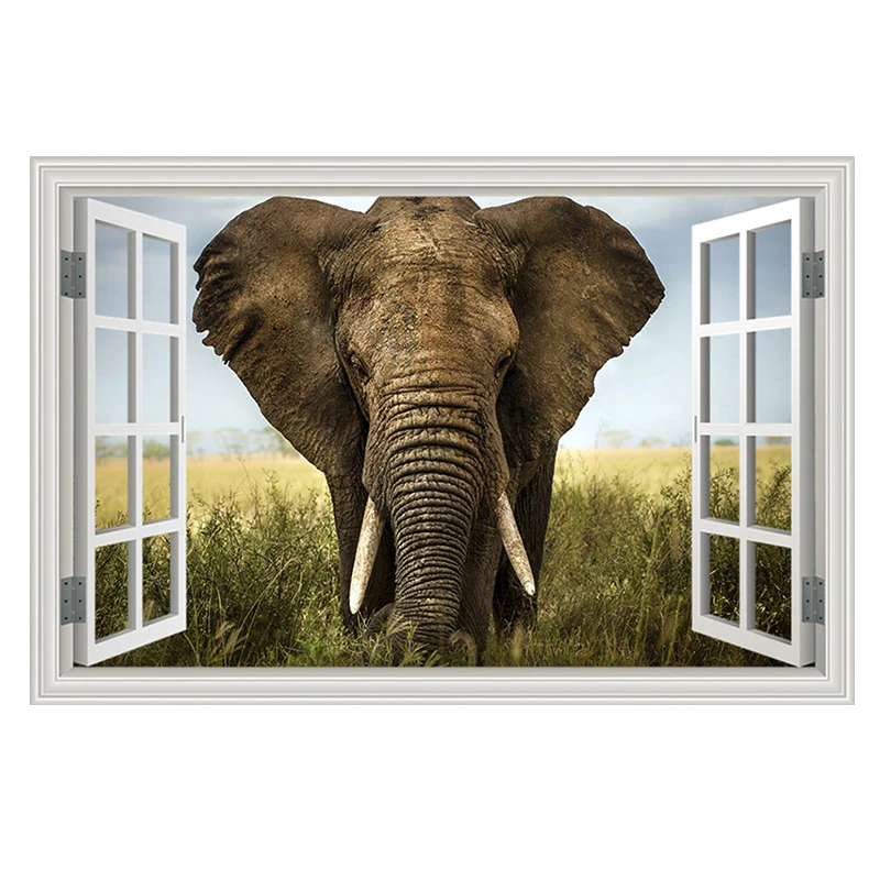 Window Frame Wall Decal Elephant African Bush Safari 3d View Vinyl Wall Sticker Wall Art Mural Peel And Stickers Room Decor Wall Stickers Aliexpress