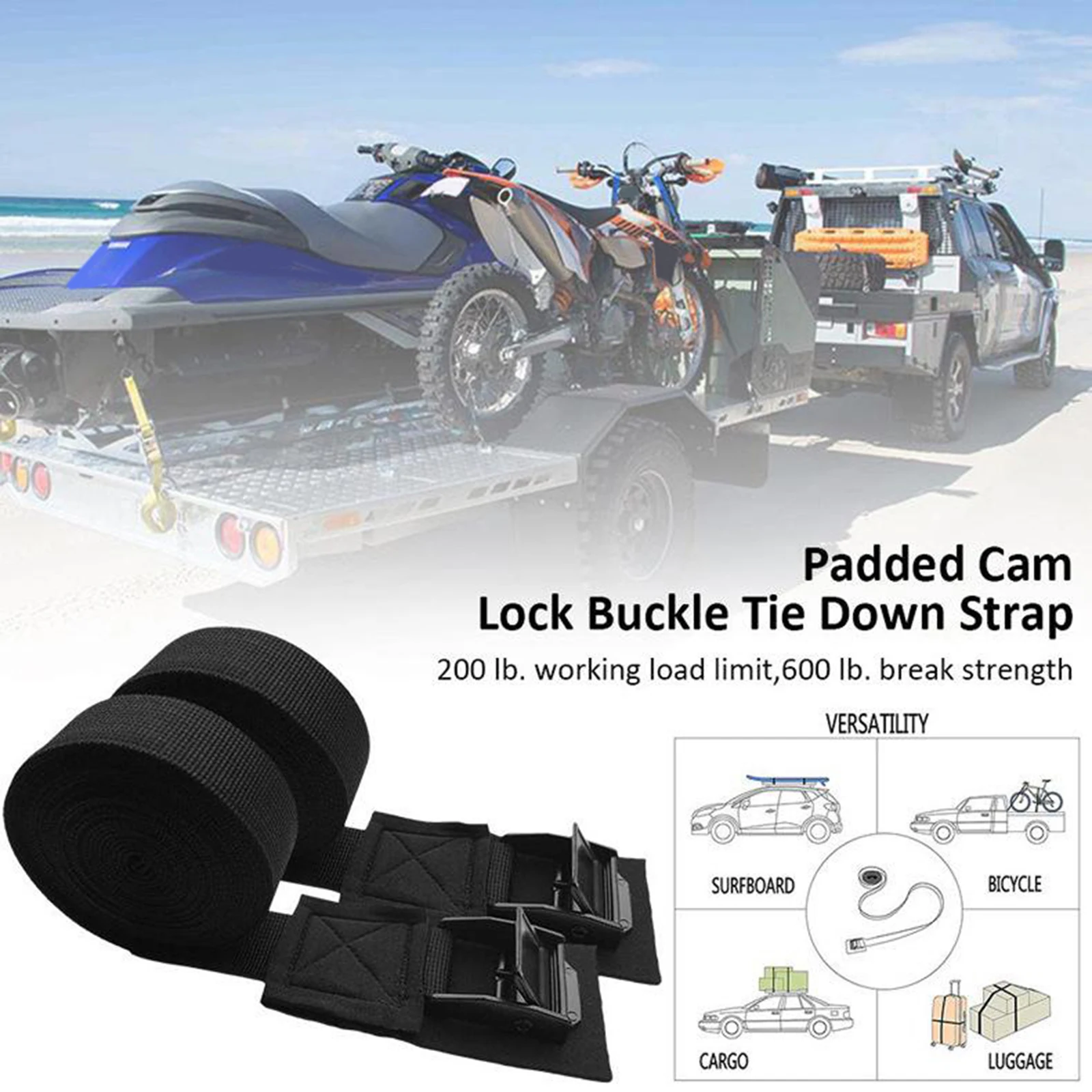 2PCS Nylon Quick Release Lashing With Metal Buckle Tying Ratchet Straps For Cargo Tie Down Car Roof Rack Luggage Kayak Carrier