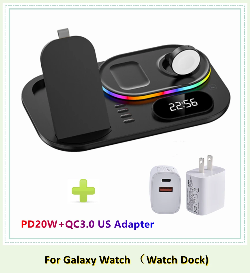 2022 RGB Wireless Charger Dock Qi 4 in 1 Charging Station Compatible with Apple Airpods iPhone 12 13 Samsung S21 Galaxy Watch 