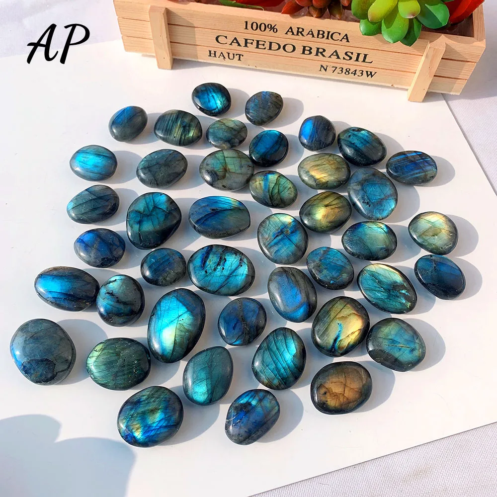 Lot de 4 Pierres Labradorite de Poche | Pierres Naturelles Polies Format Paume | Pierres Lisses pour Décoration, Collection ou Bureau