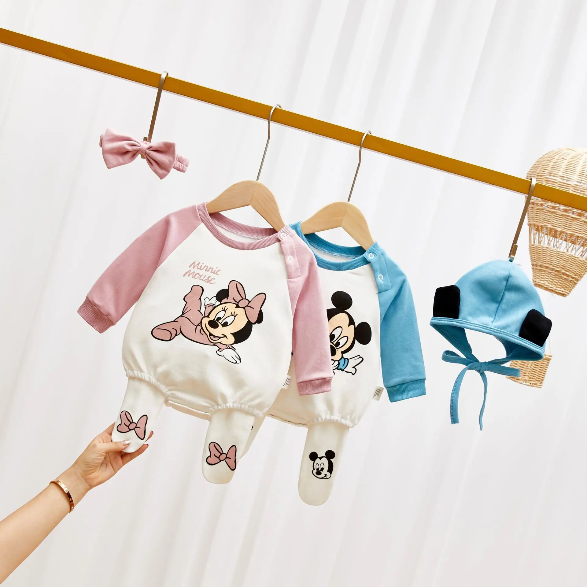 Mickey Newborn-Baby Baby-Boy Jumpsuit Legging Romper Hat/headband Girl Infant Minnie