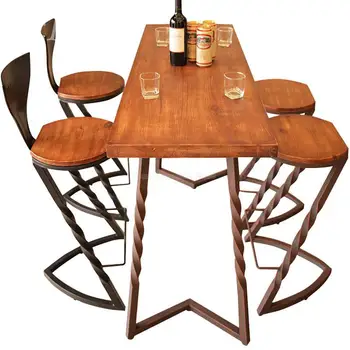 

American solid wood bar stool bar retro bar chair cafe lounge chair creative wrought iron high chair