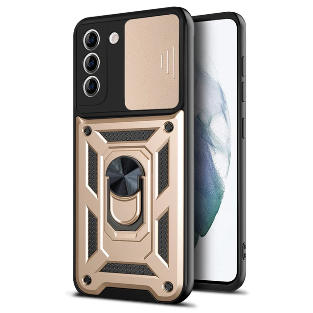 Lens Protection ShockProof Phone Case For Samsung Galaxy S21 Ultra S22 Note 20 Ultra S20 FE A52 A72 Metal Magnetic Ring Bracket Gold
