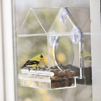 

Acrylic Squirrel Proof Clear Window Birds Feeder with Strong Suction Cups and Sliding Seed Tray JS22