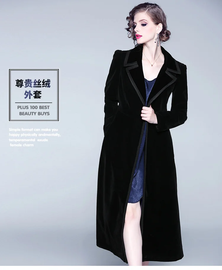 Women Vintage Notched Collar Wrap Black Wine red Navy Blue Velvet Maxi Coat Thick Warm Long Trench Coat Outwear