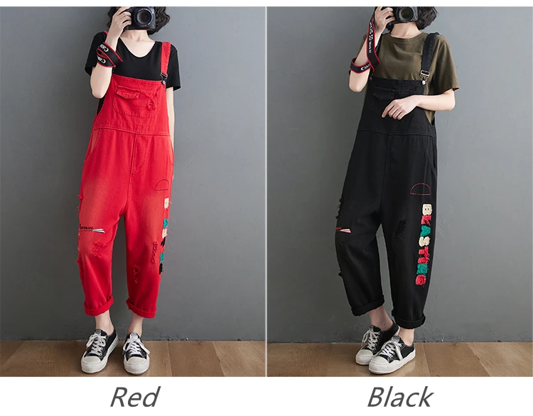 New Red Black Denim Overalls For Women 