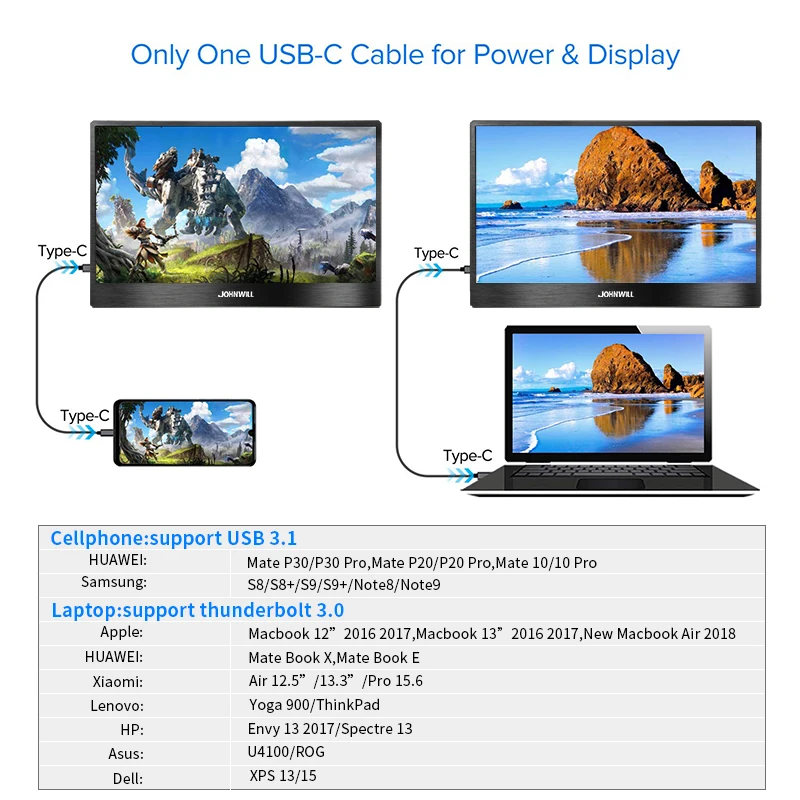  Portable monitor 15.6''4K lcd hd HDMI USB Type C display for PC laptop phone PS4-switch-XBOX 1080p 