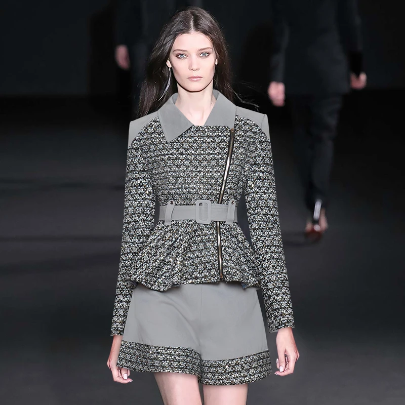 

Luxury Women Set Clothing For Office Ladies Elegant Tweed Blazer Coat & Shorts 2 Two Piece Sets Runway High Quality Women Suits
