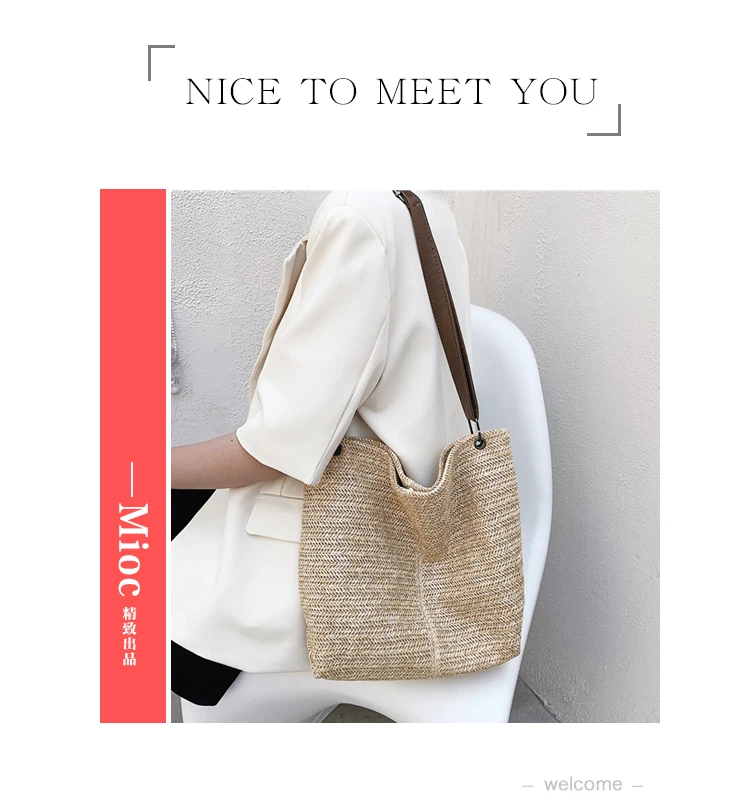 2021 New Casual Large Capacity Tote Women Straw Handbags Luxury Woven Designer Lady Shoulder Messenger Bags Female Big Purses