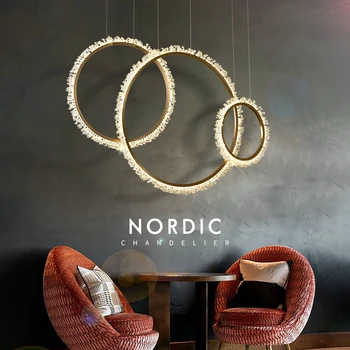 

Modern Crystal Chandelier Lighting for Living Room Gold Circle Rings Combination Projects Led Chandeliers LED Light Strip AC