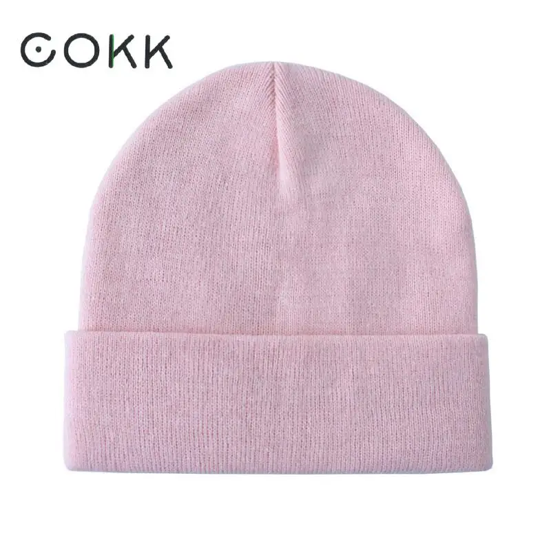 

COKK Autumn Winter Womens Hats Wool Knitted Hat Cap Beanie Hip Hop Flanging Cold Beanie Bonnet Stretch Hats For Men Women Solid