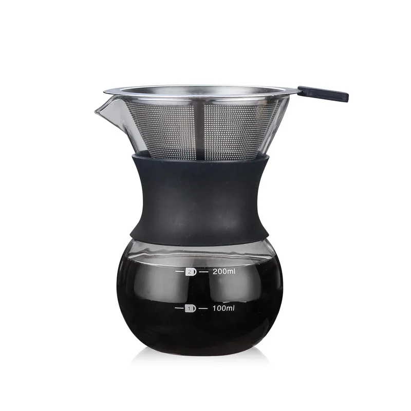 Black 200ml With Fil Pour над кофеварка с боросиликатного стекла руководство кофе капельница пивовар DTT88 - Цвет: Black 200ml With Fil