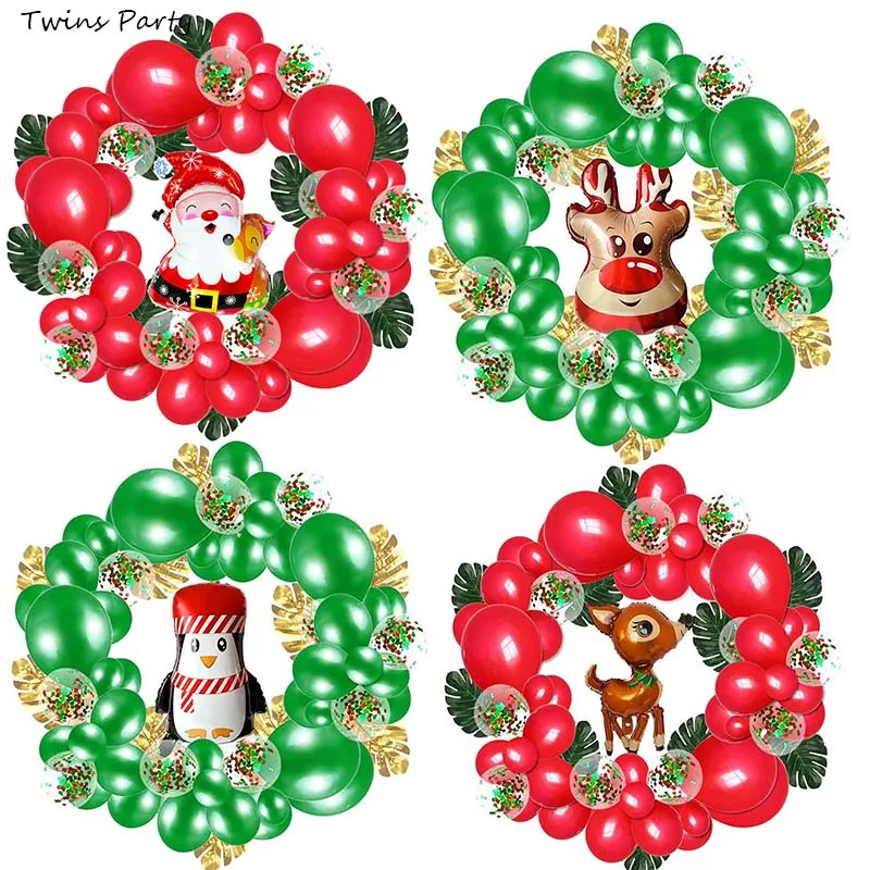 

Twins 74Pcs Red Green Christmas Wreath Balloons Chain Turtle Leaf Sequin Balloon Set Balloons for Party Decoration