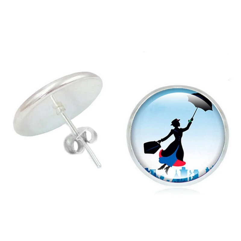 Новая романтическая девушка Мэри Поппинс время стеклянные серьги с выпуклыми вставками серьги серебро Ретро женские ювелирные изделия