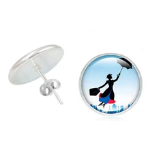 Новая романтическая девушка Мэри Поппинс время стеклянные серьги с выпуклыми вставками серьги серебро Ретро женские ювелирные изделия