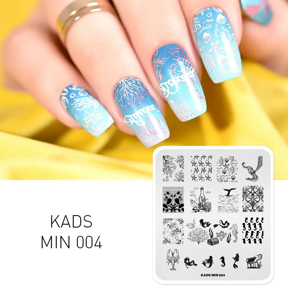 MIN 004 KADS пластины для стемпинга ногтей 33 дизайна, серия MIN, накладные изображения, шаблонные штампы, сделай сам, маникюрный штамп, трафарет для дизайна ногтей - Цвет: MIN 004