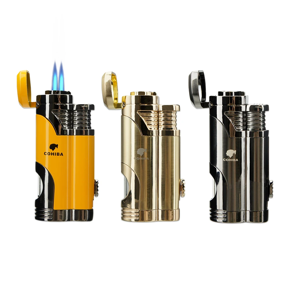 

Cigar Lighter 2 Torch Jet Flame Refillable Lighter with Cigar Punch Smoking Tool Accessories Portable Gift
