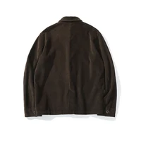 French Retro Tooling Jacket Men Heavy Corduroy Vintage Lapel Multi Pockets Workwear Jacket Winter Solid Casual Cardigan Coat Top 2