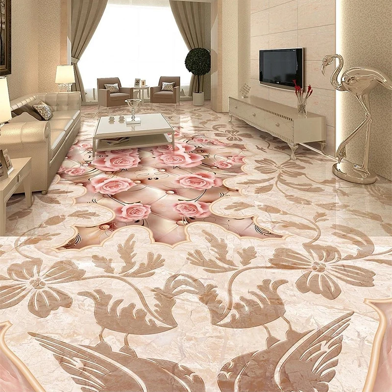 European Style Luxury 3D Stereo Flower Marble Self-Adhesive Floor Mural Living Room Bedroom 3D Floor Tiles Papel De Parede Sala