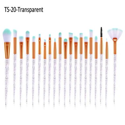 TS-20-Transparent 10/20 штук кистей для макияжа высокого качества и тонального крема смешивания кисти для глаз тени для Бровей Ресниц вентилятор щетки инструменты для макияжа - Handle Color: TS-20-Transparent