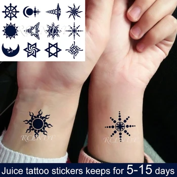 

Waterproof Temporary Juice ink Tattoo Sticker Moon Sun Rudder Personal Fruit Gel Long lasting Tatto Art for Men Women