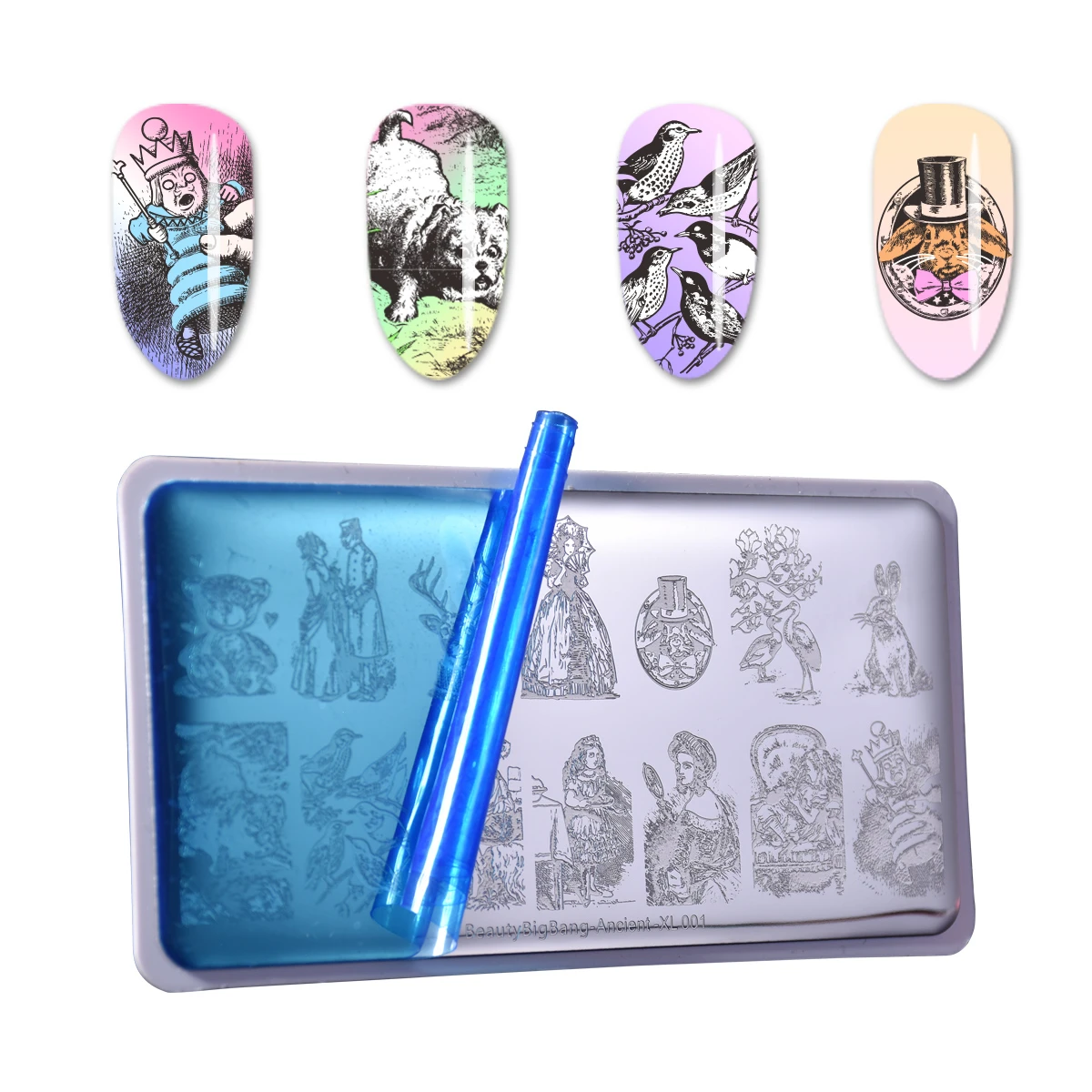

Beauty Bigbang Ancient Style Nail Stamping Plates New Animals Bear Character Design Fairy Tales Nail Art Stamps Template XL-001