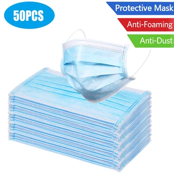 

Disposable Face Mask 50pcs Fast Shipping Anti-Pollution Filter Dust Mask 3-Ply Earloop Non Woven Breathable Mask Protective Mask