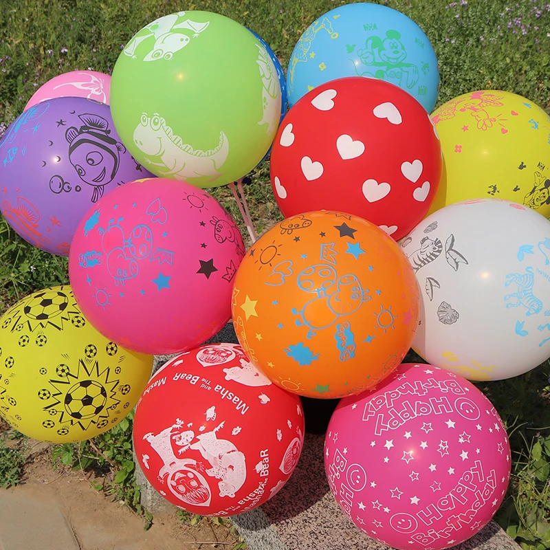 

50pcs Children's cartoon latex balloon color mixed pattern birthday party decoration ball background wall layout