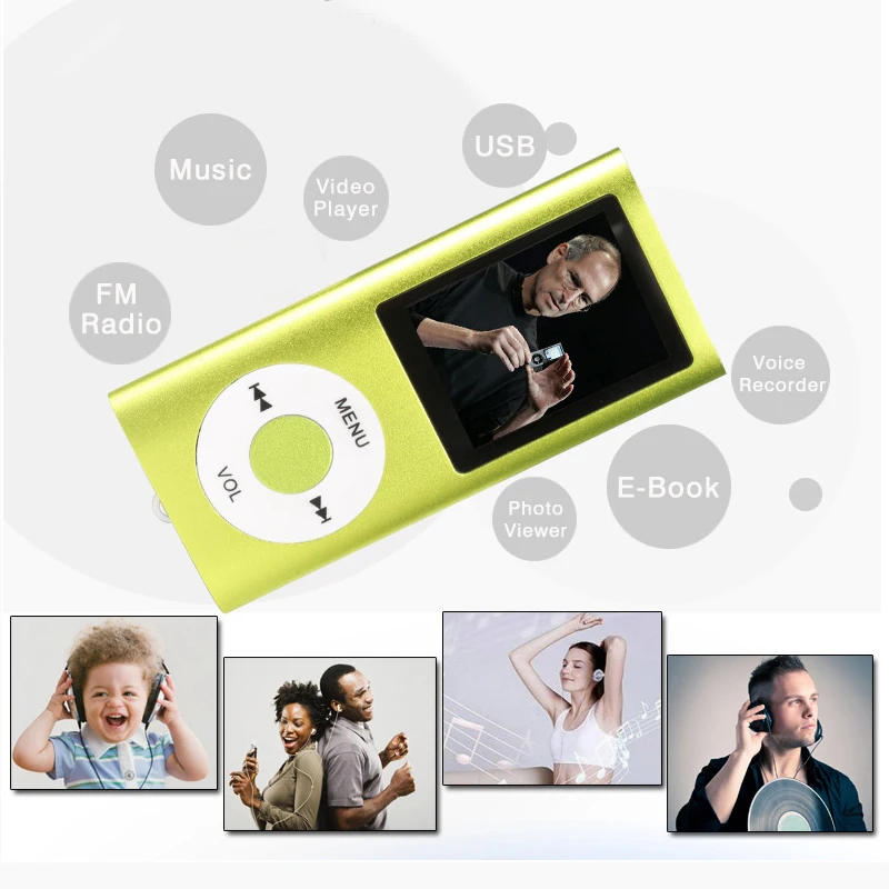 Hifi мини MP3 плеер Музыкальный спортивный Walkman с наушниками fm радио 1 8 дюймов Tft Lcd