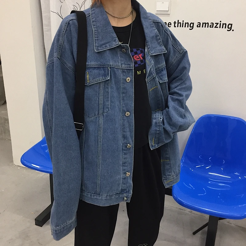 Fox mr. осень Ulzzang Harajuku BF Стиль уличное винтажное джинсовое пальто свободный крой Классические Куртки для пар мужские
