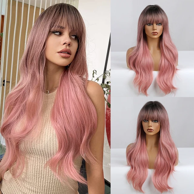 U.SHINE Ombre Brown Light Blonde Platinum Long Wavy Middle Part Hair Wig Cosplay Natural Heat Resistant Synthetic Wig for Women LC6018