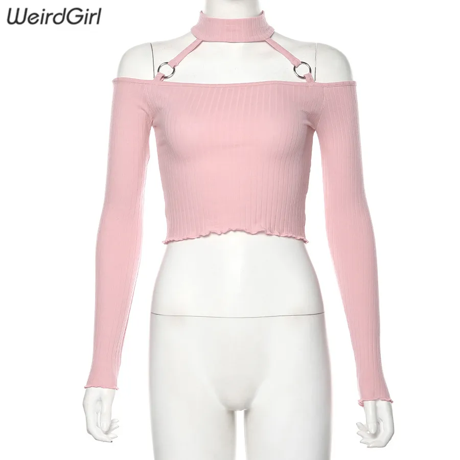 Weirdgirl розовые толстовки женские осенние новые длинные рукава Harajuku короткий модный топ тонкие эластичные броские пуловеры женские толстовки