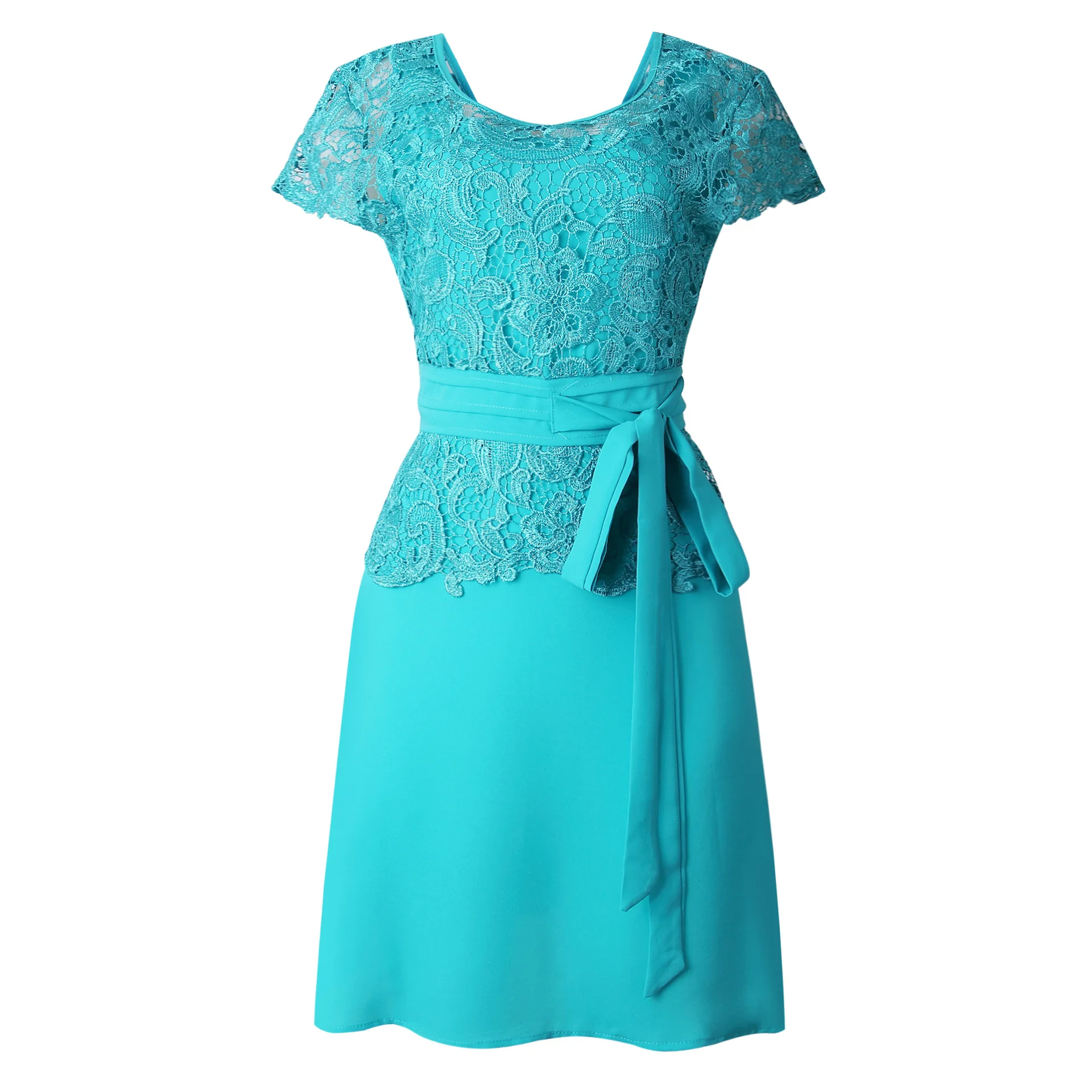 Женское шикарное сексуальное кружевное платье с О-образным вырезом, с бантом и поясом, Сексуальные вечерние платья, женское сексуальное Элегантное летнее платье DD002 - Цвет: Небесно-голубой