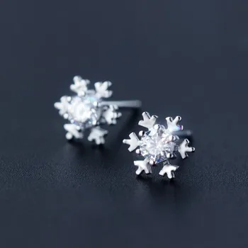 

DAIWUJAN Exquisite White Pink Zircon Snowflake Small Stud Earrings Real 925 Silver Fine Jewelry For Women Girl Birthday Gift