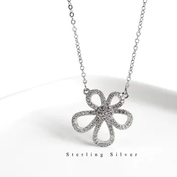 

S925 Pure Silver Sunflower Necklace Clavicle Chain Ornament Temperament Female Five Petal Flower Cross Women Power Necklaces