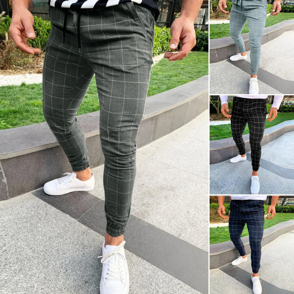 Модные мужские повседневные клетчатые с принтом Эластичный шнурок на талии длинные брюки уличная джоггеры спортивные брюки Pantalones Hombre# W