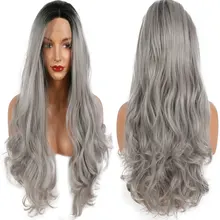 Белый Средняя часть 26 ''синтетические 13*3 дюймов Кружева передние парики ручной вязки естественная волна Жаростойкие Волокна волос для белых женщин парики