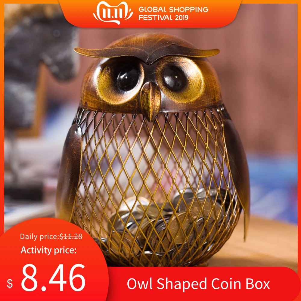 

Owl Shaped Coin Box Metal Home Decor Coin Box Modern Design Mesh Cute Piggy Bank Home Decor Crafts