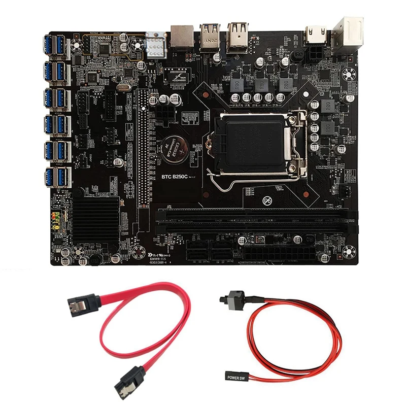 Placa base de minería B250C BTC con Cable SATA + Cable de interruptor 12XPCIE a USB3.0 ranura GPU LGA1151 soporte DDR4 DIMM RAM - Imagen 2