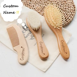 Ensemble de brosses à cheveux pour bébé, peigne en bois naturel, laine douce, soins de bain pour nouveau né, masseur personnalisé, cadeau pour enfants 
