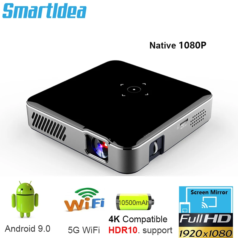 wifi projector Smartldea S350 Native full hd 1920 x 1080p Smart projector Android 9.0 5G Wifi BT4.1 Build-in 10500mAh battery home video Beamer lg projector