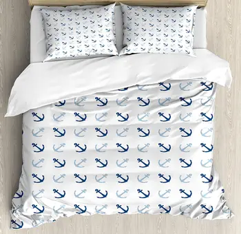

Anchor Duvet Cover Set Simple Classical Icons Maritime Ocean Aquatic Theme Pattern Sailing Hobby Bedding Set Baby Blue Navy Blue
